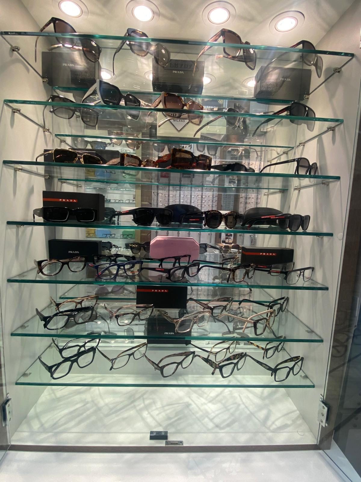 Prada eyewear display shelves